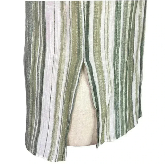Nanette Lepore Womens S Striped Linen Look Tunic Top Green Sage Rayon Blend LS - Picture 7 of 10